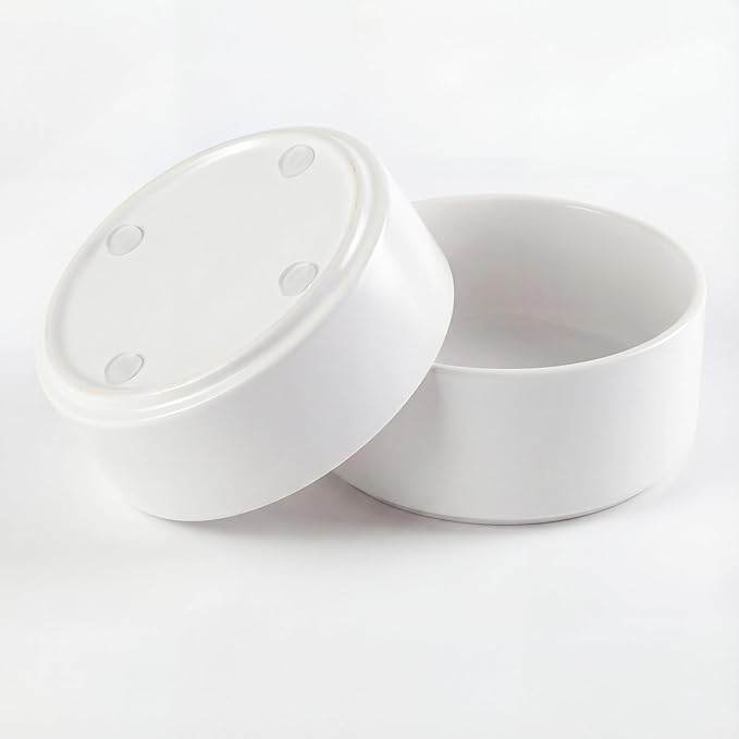 Ceramic Dog Bowl for Food and Water - Pet Feeder Bowl for Small Dogs and Cats - Heavy Ceramic Feeding Dish with Non Slip Base - Dishwasher & Microwave Safe - Set of 2 Bowls - 5Inch /1.4 Cups - White