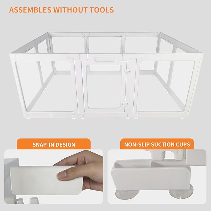 Clear Acrylic Dog Playpen Indoor, Pet Play Pen for Small Dogs Cats Rabbits, 23 Inch-H Pet Fence Crate Kennel Whelping Cage, Easy Assemble, White (12)