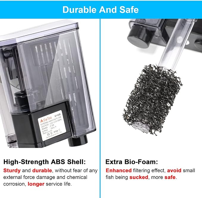DaToo Aquarium Hang On Filter Small Fish Tank Hanging Filter Power Waterfall Filtration System for 10 to 20 Gallon Aquariums