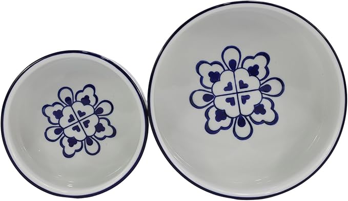 Blue & White Porcelaine Dog Bowls, Non Slip 6" Ceramic Cat Food and Water Bowls, Pets Breed Dogs Dish for Middle and Small Dogs Puppy,Dishwasher & Microwave Safe, 27 OZ or 3.5 Cups
