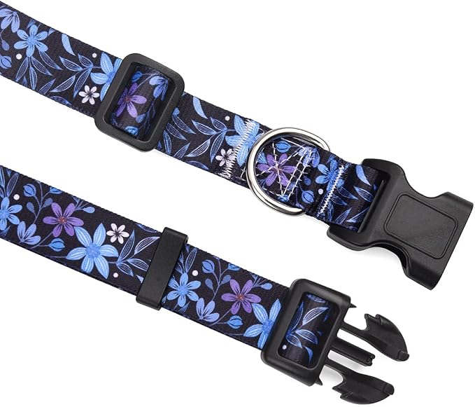 Mihqy Dog Collar with Bohemia Floral Tribal Geometric Patterns - Soft Ethnic Style Collar Adjustable for Small Medium Large Dogs(Floral Blue,L)