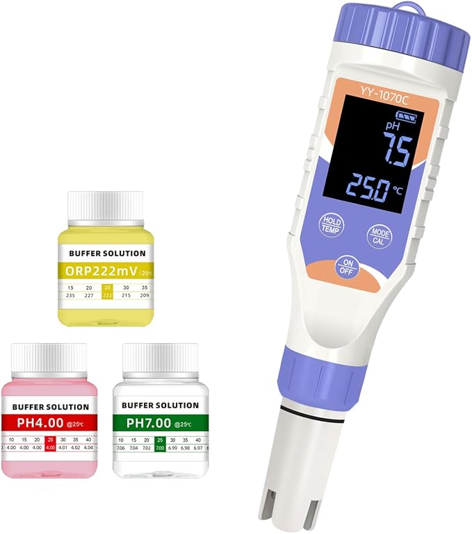 7-in-1 Digital Pool Water Tester, Accurate Chlorine, pH, Salt, ORP, EC, TDS & Temperature Meter for Saltwater Pools, Hot Tubs, Aquariums, Spas & Hydroponics