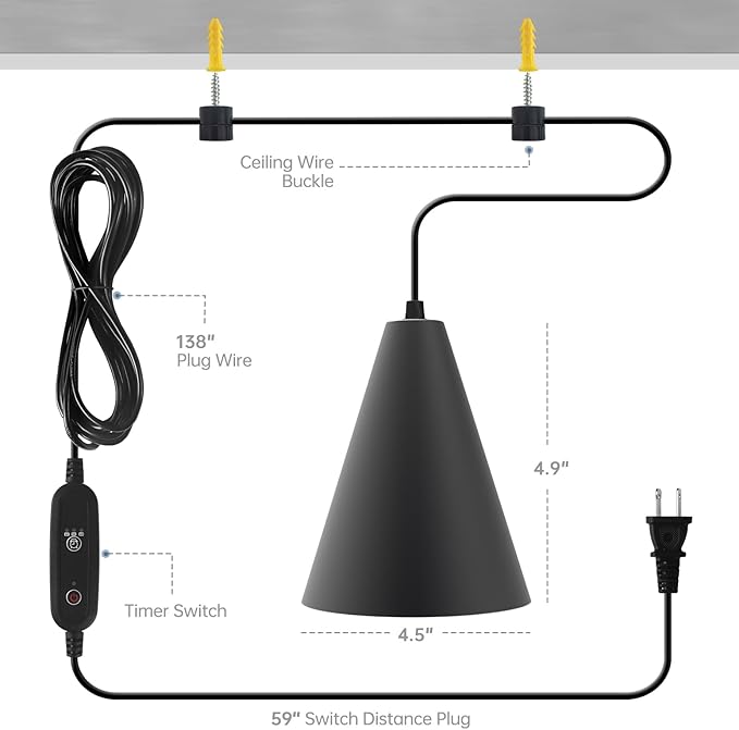 Bstrip Hanging Grow Lights for Indoor Plants, 25W Full Spectrum Hanging Plant Light with Timer &16.4FT Power Cord, 3000K Black Pendant Grow Light for Indoor Plant,Tall Plant Garden, Flowers,Greenhouse
