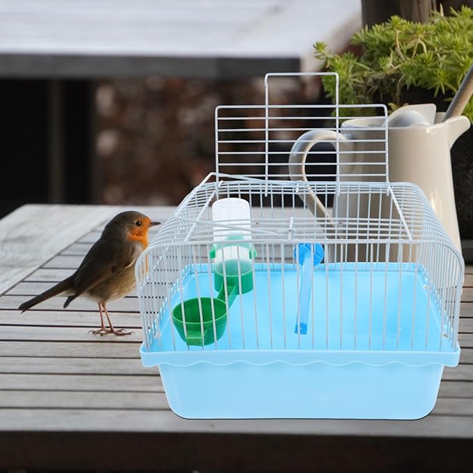 Toddmomy Portable Bird Cage with Perch Food Box Water Dispenser Spacious Travel Carrier for Parrots Lovebirds Small Birds 9.29X6.57X6.29 Inches