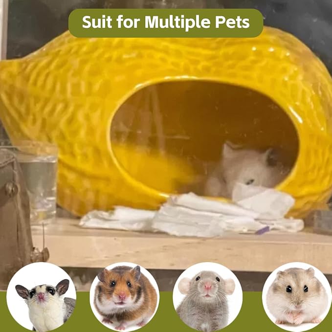 Ceramic Hamster Bed Cute Cooling Hideout for Small Pet Multi-Size Habitat Decor Cage Accessories for Gerbil Axolotl (Brown-Pinecone)