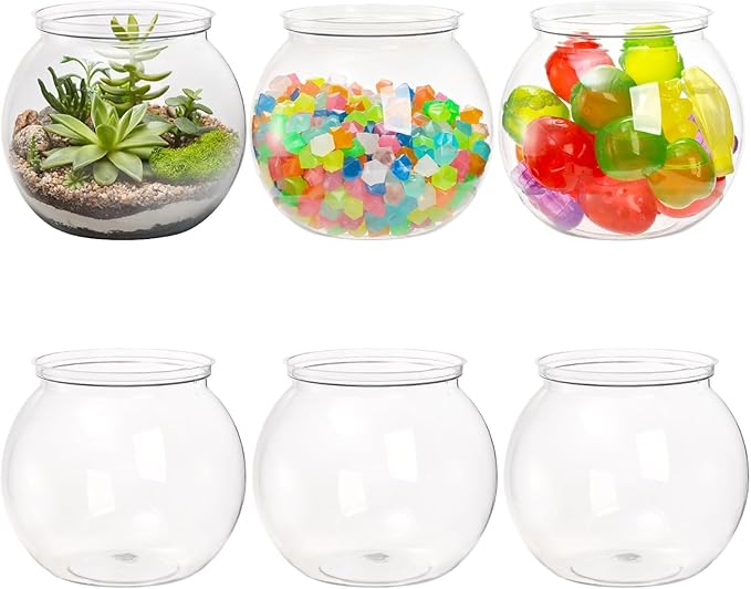 Okllen 6 Pack Mini Fish Bowl, 26 Oz Plastic Ivy Bowls, Unbreakable Bubble Ball Vases for Party Decor, Carnival Games, Candy, Table Centerpiece, BPA Free, Clear