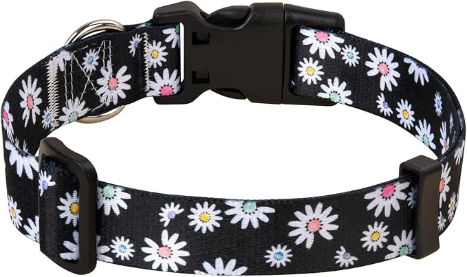 MarukoPet Dog Collar and Leash Set, Adjustable for Small Medium Large Dogs Puppy, Cute Design with Bohemia Floral Tribal Geometric Patterns Boys Girls Dog Collar(Black Daisy Set,L)