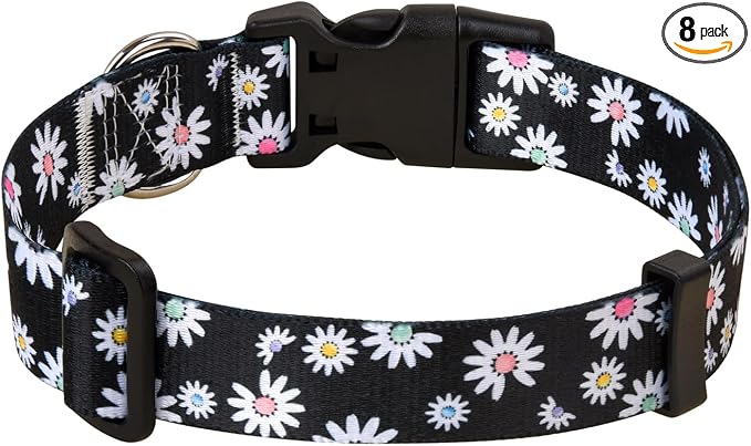 MarukoPet Dog Collar, Adjustable for Small Medium Large Dogs Puppy, Cute Design with Bohemia Floral Tribal Geometric Patterns Boys Girls Dog Collar(Black Daisy-XS)