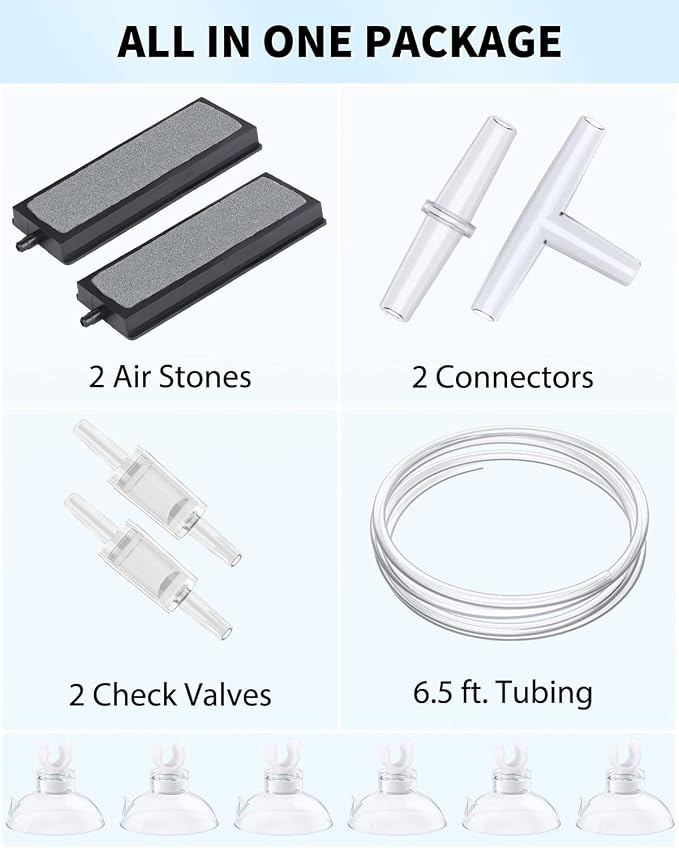 Uniclife Aquarium Air Pump, Adjustable Quiet Oxygen Pump for Fish Tanks, Airline Tubing & Accessories