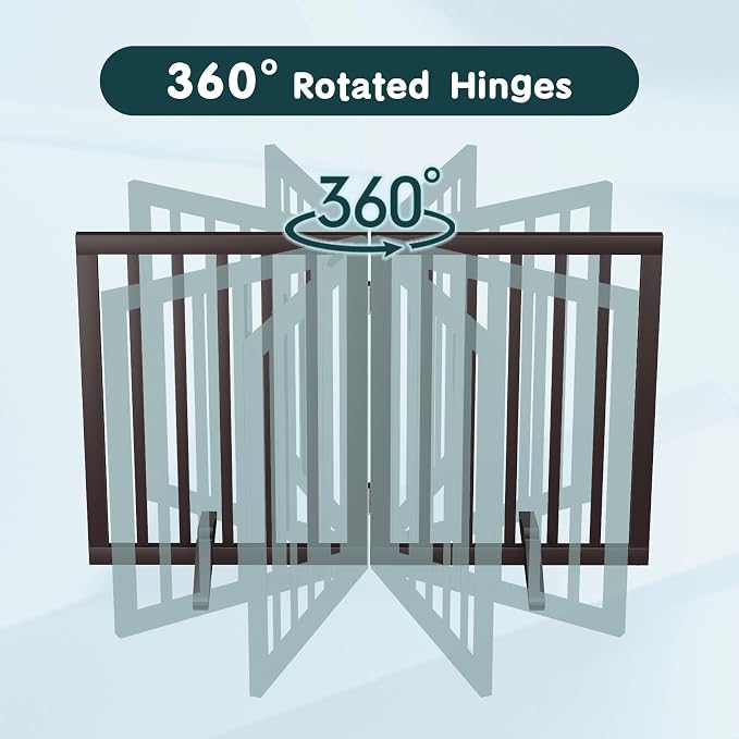 Semiocthome Bamboo Dog Gates Indoor 2-Panel Freestanding Puppy Gates for The House with 2 Metal Stands 24" H Folding Wood Pet Gate for Stairs Doorway, Fully Assembled Safety Fence Espresso