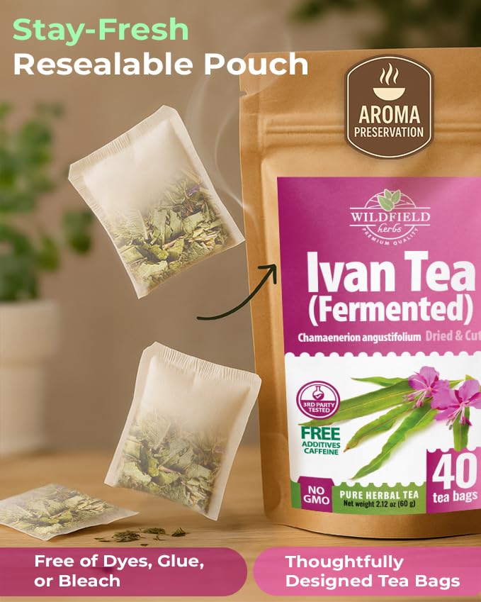 40 Bags Ivan Tea Siberian Fireweed Tea Herb Blooming Sally (Chamerion Angustifolium) - Ivan Chai 40 Count 1.5 g Bags Epilobium Angustifolium Иван Чай