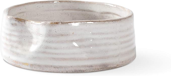 Fringe Studio Stoneware Pet Bowl, Small, Ribbed White (500006)
