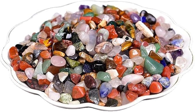 Erliway Natural Colorful Quartz Tumbled Chips Crushed Crystal Stone, 7-9mm | Polished Healing Crystal Chips Healing Reiki Crystal Jewelry Making Home Decoration, Aquarium, Vase Fillers, Plants Décor