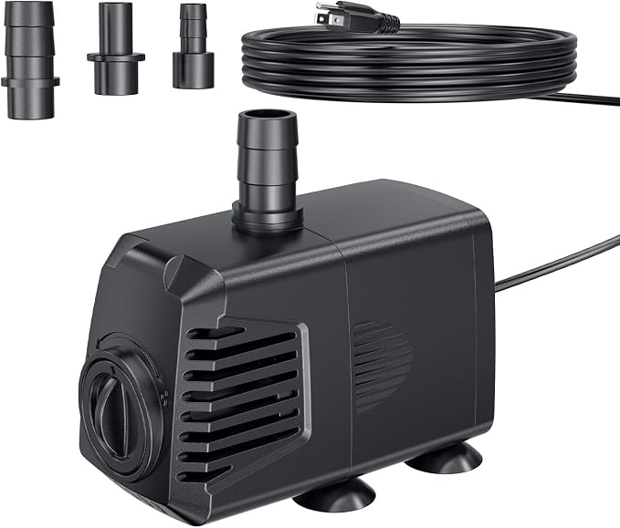 200GPH Submersible Pump(700L/H, 12W), Ultra Quiet Fountain Pump with Over Heating Protection & Filter Sponge 5.9ft High Lift for Pond, Fish Tank, Aquarium, Hydroponics, Waterfall Q102