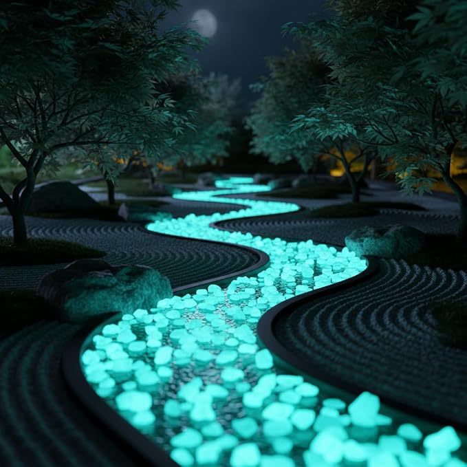 Shiny Stone Glow in The Dark Aquarium Neon Gravel Sand, Decorative Rocks for Fish Tank and Fairy Garden, Home Dec,305g/0.67lbs (Blue Green, 8-15mm)