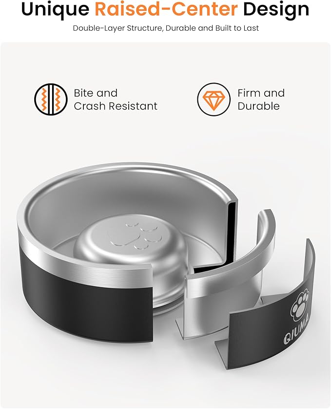 Qiuma Slow Feeder Dog Bowls Stainless Steel, Food-Grade 304 Dog Slow Feeder Bowl 2 Cups Capacity, Heavy Duty Double-Layer with Non-Slip Base, Pet Puzzle Bowl for Small & Medium Dogs (Black)