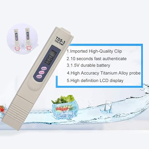 TDS Meter Digital Water Quality Tester - PPM Meter with Temperature Test, 0-9990 ppm Range, Accurate TDS Tester for Drinking Water, RO System, Aquarium, Pool, Hydroponics