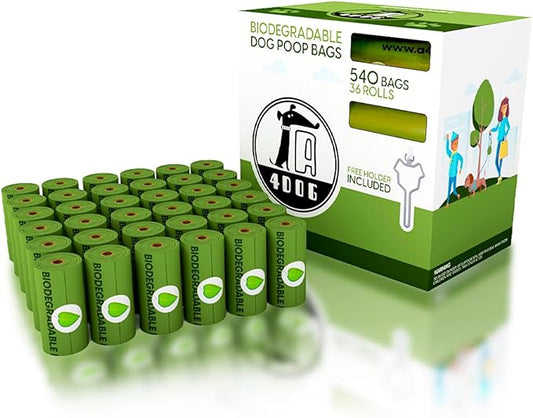 A4DOG Biodegradable Poop Bags for Dogs - 540 Counts Extra Thick, Leak-Proof Dog Poop Bags Rolls, Compostable, Unscented Dog Stuff, Puppy Essentials - 36 Rolls