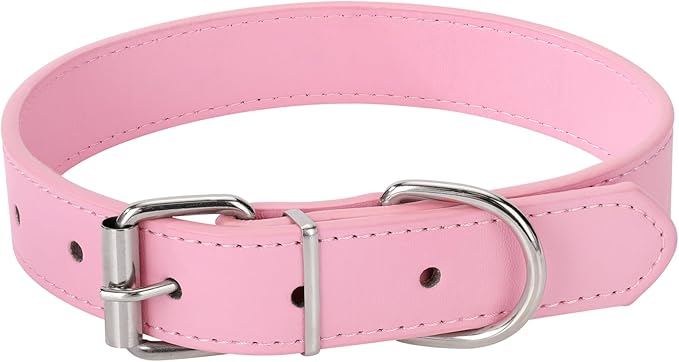 Pink Soft Leather Dog Collar for Small,Medium, Large Dog, Comfortable and Adjustable (Wide: 0.55'' for Dog's Neck: 9''~12'', Pink, S)