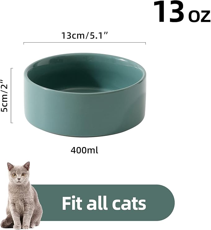 Havniva Cat Water Bowl Set of Two, 5.1” Ceramic Cat Food and Water Bowl Whisker Friendly Pet Water Bowls for Indoor Cats, Wide Kitten Dish Relieve Whisker Fatigue Non Slip Cat Feeder