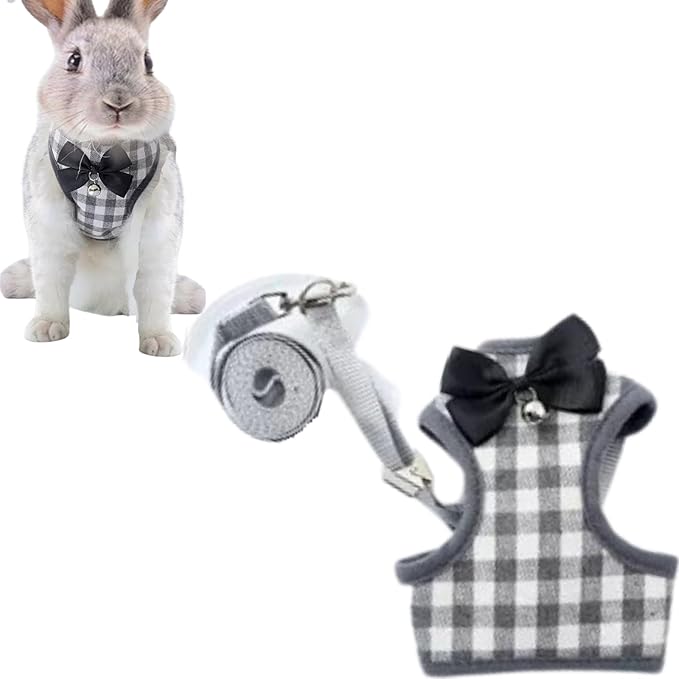 Pet Harness,Rabbit Harness and Leash Set, Cute Mesh Breathable Pet Vest Outdoor Camping Hiking Training, Bunny Jacket for Small Kitten, Puppy, Small Animal (Grey,S)