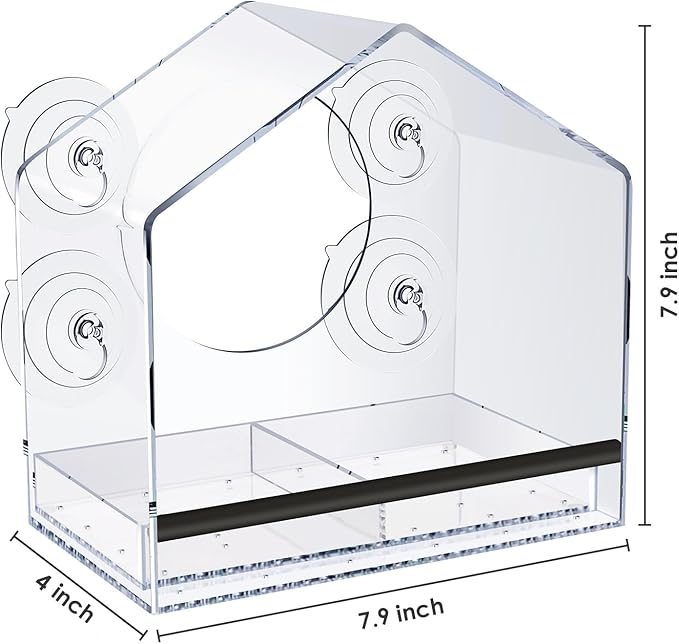 Window Bird Feeder with Strong Suction Cups - Clear Bird Feeders Window for Outdoor Viewing, Removable Tray for Easy Cleaning and refilling, for Grandma and Mom