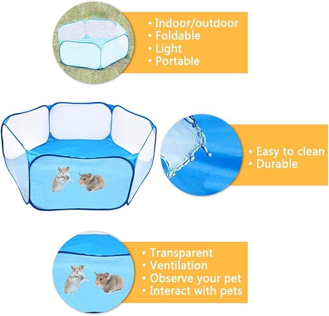 Hamster Playpen Guinea Pig Playpen Bunny Breathable & Transparent Playpen with Mat for Chinchilla Hedgehog Rat Foldable and Easy to Carry
