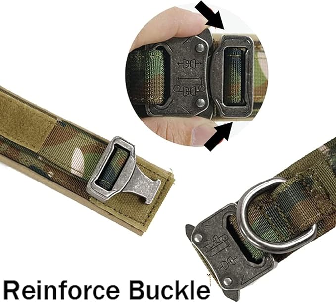 Xqpetlihai Tactical Dog Collar and Leash Set Adjustable Military Nylon Dog Collar with Control Handle and Heavy Duty Metal Buckle for Large Dogs（Camo L
