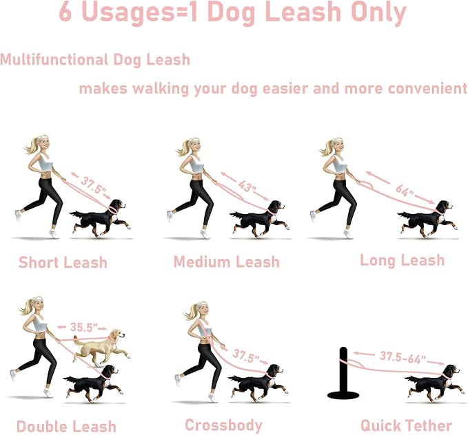 ZALER Dog Collar and Leash Set, Waterproof Adjustable Odor Proof Pet Collars Leashes Easy to Clean, 6FT Dog Leash with 2 Hooks for Large, Medium Small Dogs (XL, Pink)