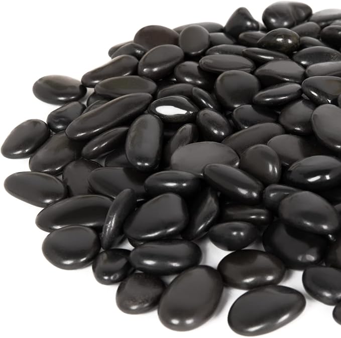 15 lb Black River Rocks for Landscaping, Polished Black Pebbles for Potted Plants & Vases, Large 1-2 Inch Decorative Stones for Garden Beds, Planters & Aquariums Decor