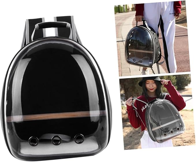 Yardwe Portable Parrot Backpack Carrier Breathable Pet Travel Bag with Transparent Window and Wooden Stand Bar for Outdoor Use Black for Birds and Pets