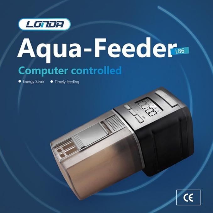 LONDAFISH Aquarium Fish Feeder, 0.175L Capacity, Plastic, Timer, Suitable for Pelleted, Particle, Flake Feeds