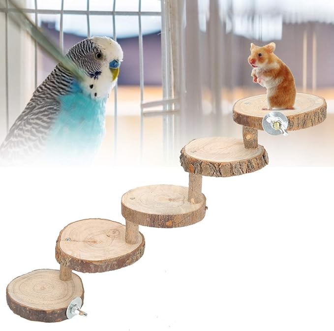 Tiiyee Wooden Hamster Ladder, Bird Parrot Ladder Perch Wood Climbing Bridge Parakeet Cage Toy Ramps Exercise Stands Activity Platform Playground Accessories for Small Animals Gerbil Mice Mouse Rat