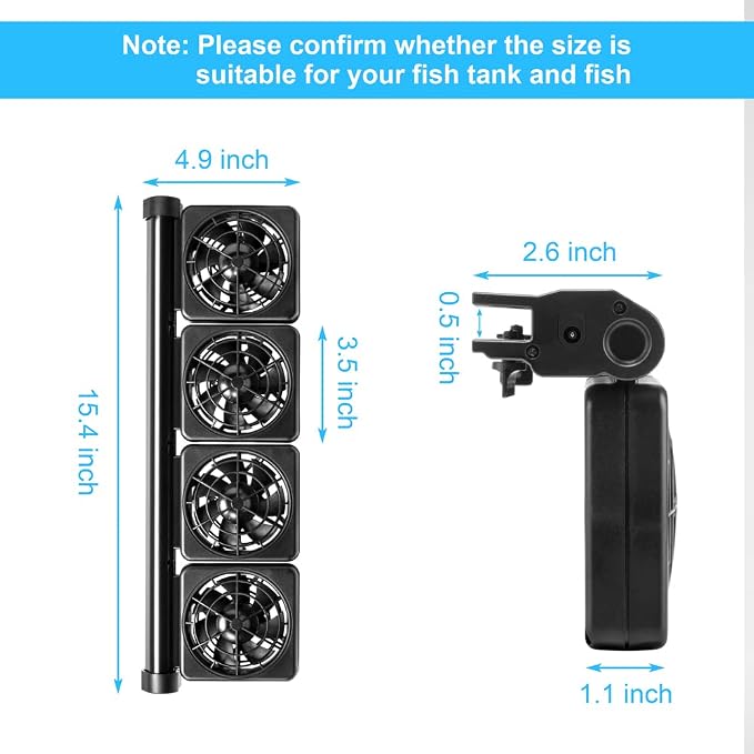 DaToo 4 Fans Aquarium Chiller Fish Tank Fan Aquarium Cooling Fan, 1 Yr Warranty