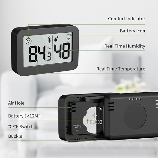 Mini Hygrometer Indoor Thermometer, Humidity Gauge with ℃/℉ Switch, Humidity Meter Digital Temperature Monitor for Greenhouse Babyroom Cellar Reptile Incubator Closet (4)