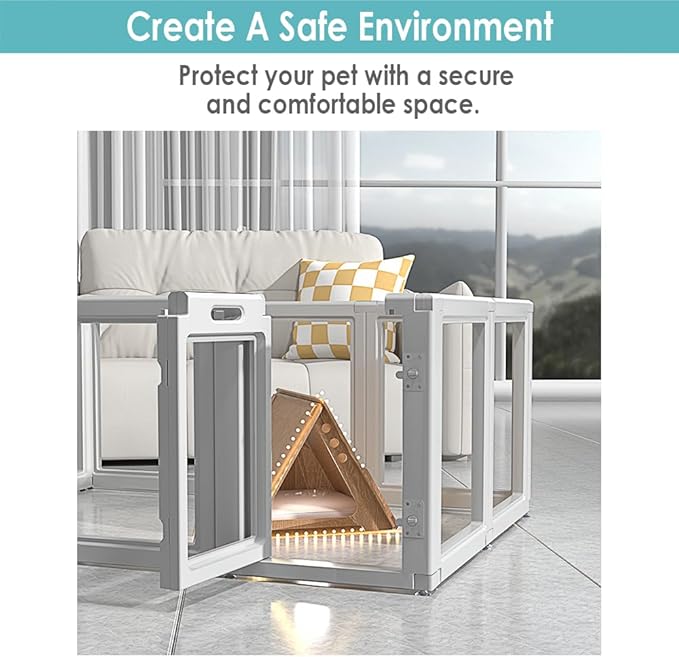 Front Row Clear Plastic Dog Playpen - 6-Panel, 30-inch Height, Durable Indoor/Outdoor Pet Fence, Easy Assembly, Foldable, Small to Medium Dogs and Puppies (Ash Gray, 30", 6)