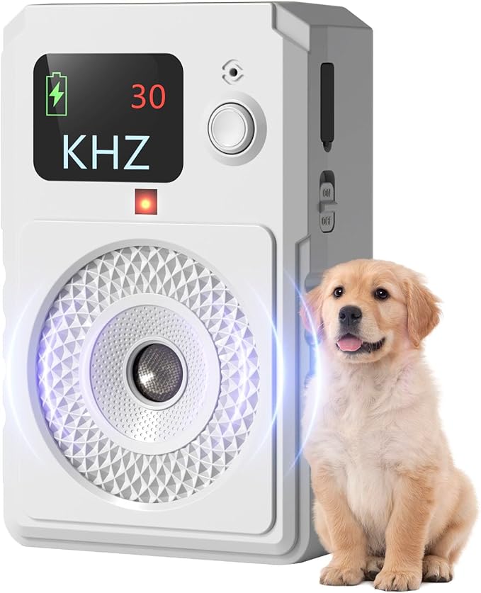 Anti Barking Devices, Ultrasonic Dog Bark Deterrent Devices, Dog Barking Control Device, Rechargeable Dog Silencer, Bark Box, Dog Barking Stopper for Dogs Training Indoor & Outdoor (White)