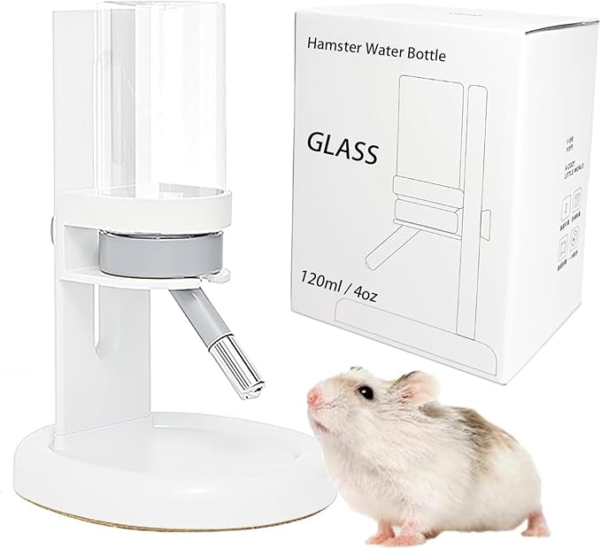 Marchul Hamster Water Bottle for Glass Tank, No Drip Guinea Pig Water Bottle with Stand/Holder Adjustable, Leak-Proof Small Animal Water Bottles for Hamsters (4oz, White)