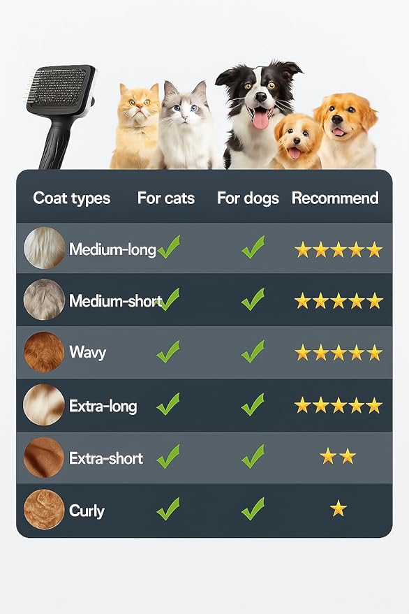 Self-Cleaning Slicker Brush, Dog Cat Bunny Pet Grooming Shedding Brush, Easy to Remove Loose Undercoat, Pet Massaging Tool Suitable for Pets with Long or Short Hair (Black)