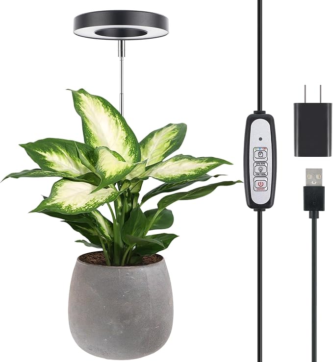 LORDEM Full Spectrum LED Plant Grow Light for Indoor Plants, Black | Auto On/Off Timer, 4 Dimmable Brightness