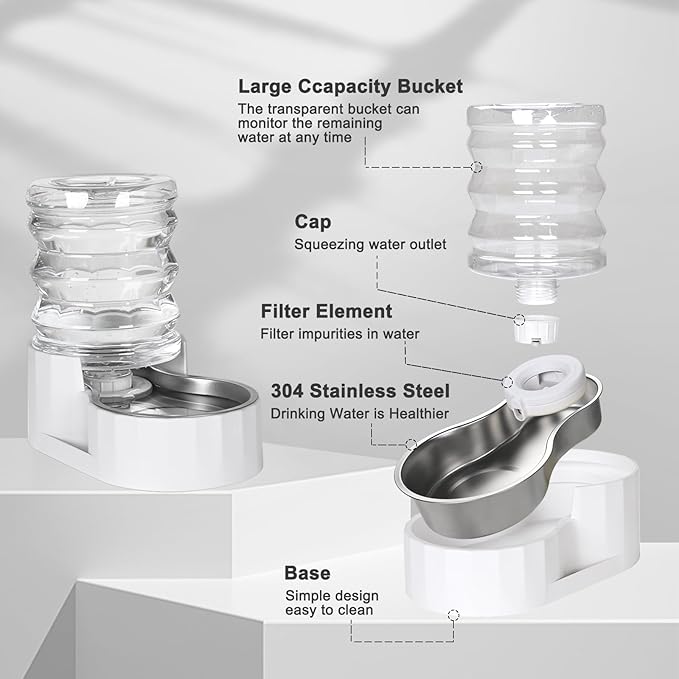 RIZZARI Dog Water Bowl Dispenser: 5L Large Stainless Steel Gravity Feeder - Helps Prevent Urinary Stones -Leak-Proof -Spill-Free Use-Small Dogs & Cats -Perfect for Kitchen & Daily Hydration