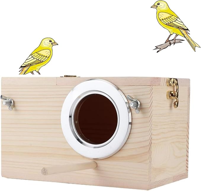 Parakeet Nesting Box, Bird Nest Breeding Box with Perch Wood Bird Cage Bird Nest Bird House for Cage Parrots Mating Box Wood Breeding Box for Cockatiel Parrots and Other Small Birds, 12x12x19.5cm