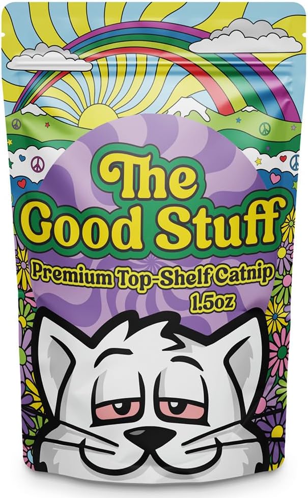 The Good Stuff Premium Loose-Cut Catnip – North American Grown, Potent & Fresh – All-Natural Cat Treat for Play, Zoomies & Purrrrrs - Stay-Fresh Resealable Pouch (1 1/2 Cups - 1.5 oz)