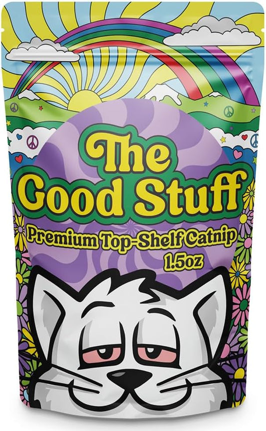 The Good Stuff Premium Loose-Cut Catnip – North American Grown, Potent & Fresh – All-Natural Cat Treat for Play, Zoomies & Purrrrrs - Stay-Fresh Resealable Pouch (1 1/2 Cups - 1.5 oz)