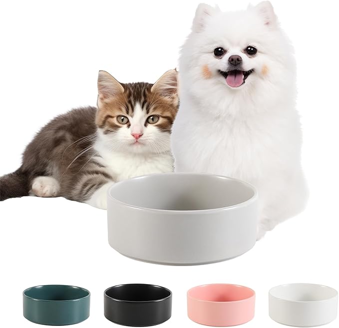 Ceramic Dog Bowl for Food and Water - Pet Feeder Bowl for Small Dogs and Cats - Heavy Ceramic Feeding Dish with Non Slip Base - Dishwasher & Microwave Safe - 5 Inch - 1.4  Cups - Gray