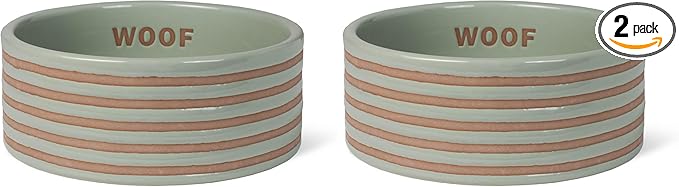 Fringe Studio Stripe SAGE Medium Striped Wax Resist Ceramic Pet Bowl (6.5" Diameter x 2.5" H, 26 fl.oz.), PetShop Collection (758MD001) (Pack of 2)