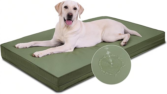 Vonabem Outdoor Dog Bed Waterproof Washable, XL Large Dogs Crate Pad 42 inch, Cooling Wipeable Leather Pet beds, Foam Anti-Slip Kennel Pads with Removable Cover Reversible, 41"x27" Green