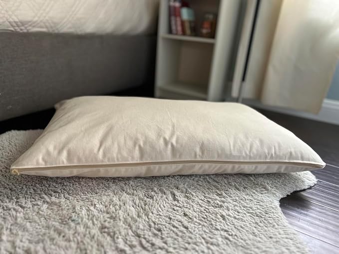 Natural Cotton Canvas Dog Bed – Raw Cotton Filled Pet Cushion Insert, Breathable Eco-Friendly Dog Mattress, Durable Washable Cover with Zipper (Natural, Small 36"x22"x3")