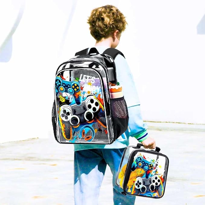 KLFVB 3PCS Clear Backpack for Girls and Boys, Kids See Through Backpacks Stadium Approved, Transparent Bookbag for Elementary