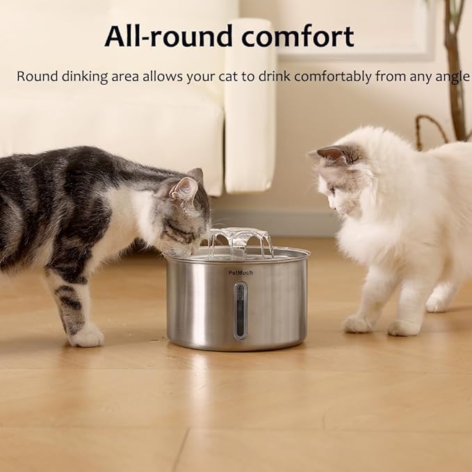 Stainless Steel Cat Fountain, 102 oz/3L Automatic Pet Fountain for Cats and Small Dogs, Ultra-Quiet Pump with White LED Light, Water Level Window